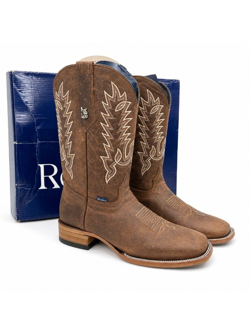 Rock'em Connery Ebano Honey Leather Square Toe Cowboy Boots Men's 11